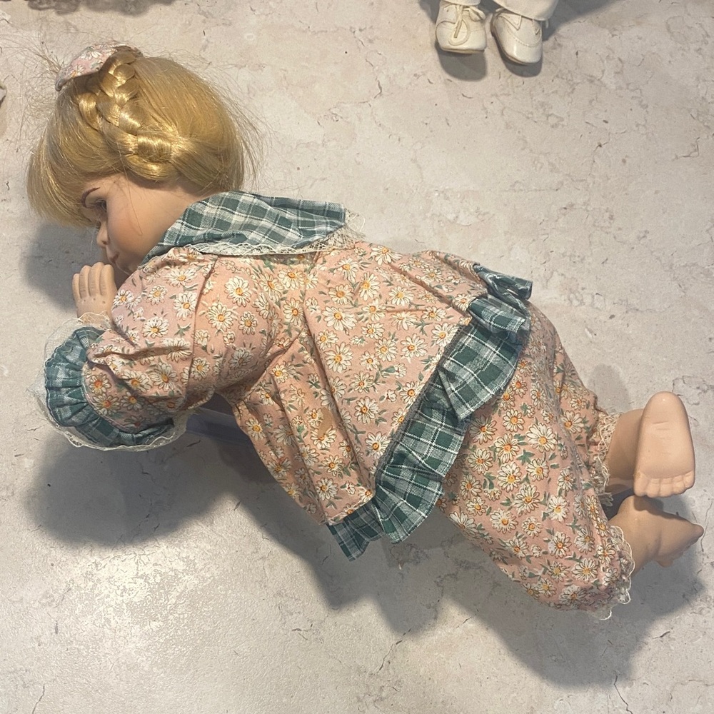 Home Interiors Floral Porcelain Laying Doll with Pink and Green Outfit